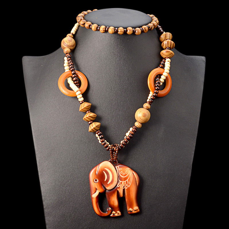 Bohemian Retro Ethnic Style Hand-woven Wooden Pendant Necklace