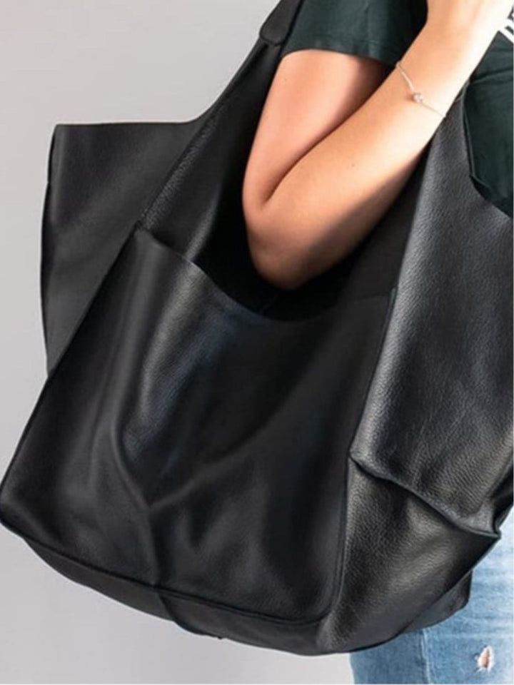 Simple large soft leather large capacity shoulder handbag