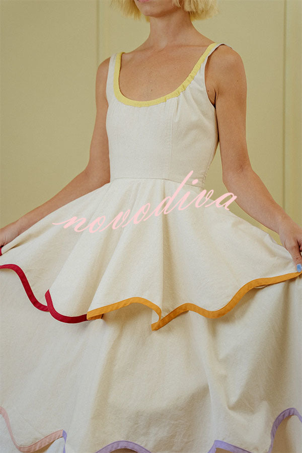 The Signature Scalloped Tiered Dress – Contrast Edged Maxi