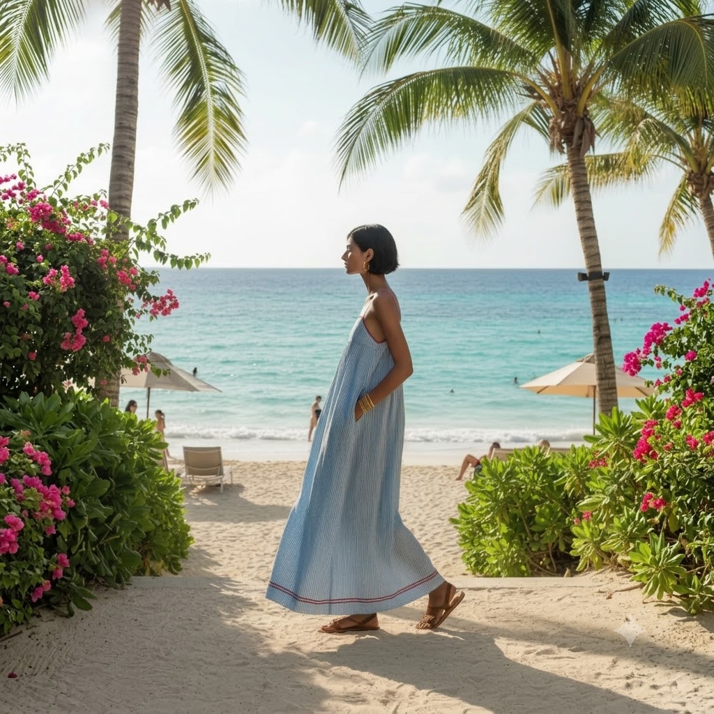 Robe maxi à rayures et bordures contrastées