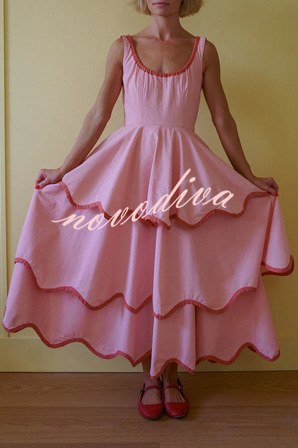 The Signature Scalloped Tiered Dress – Contrast Edged Maxi
