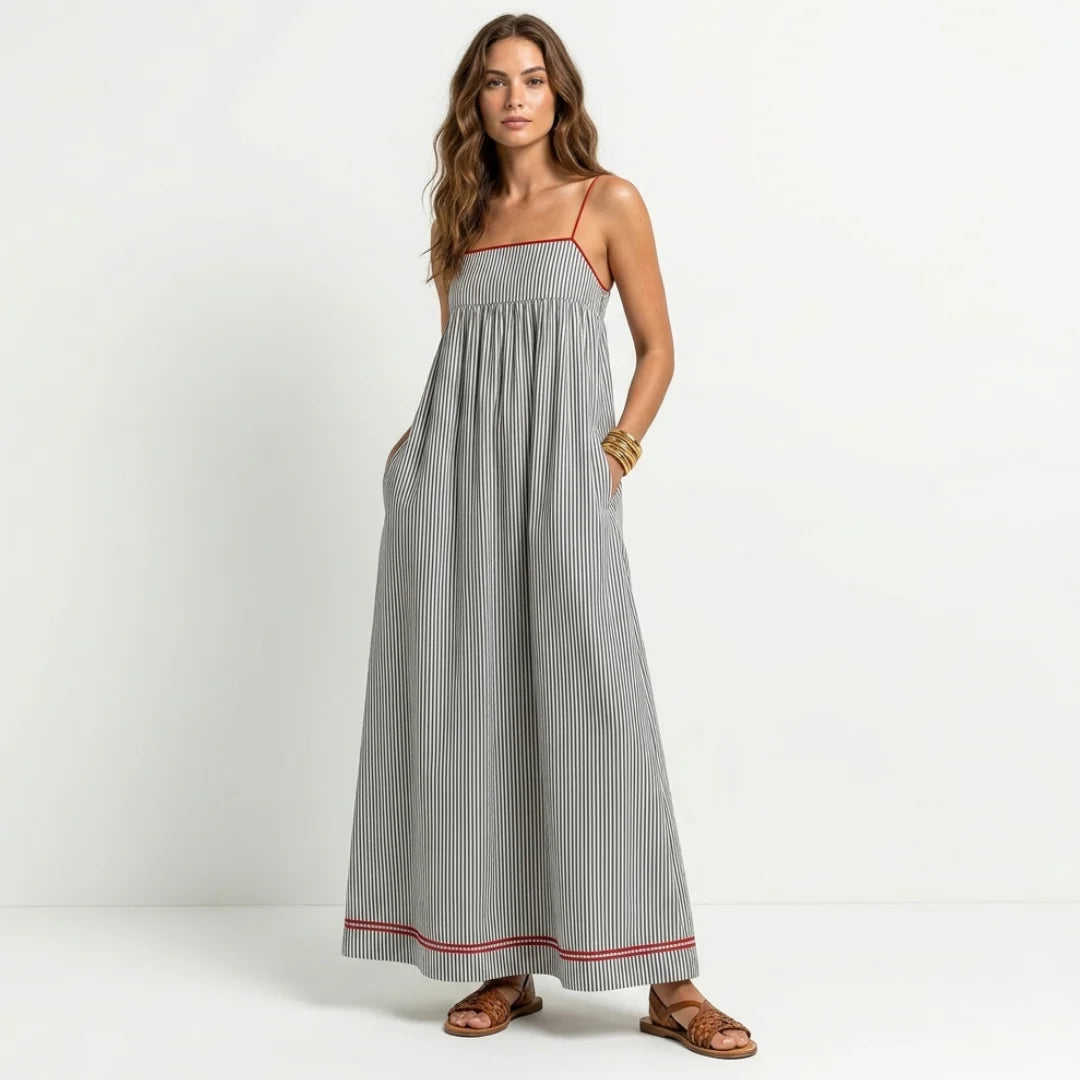 Robe maxi à rayures et bordures contrastées