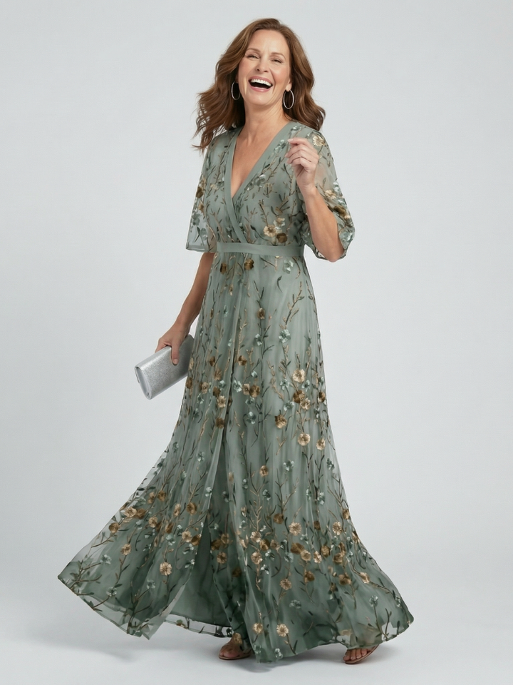 Selora™ | Robe maxi fluide à col licou fleuri