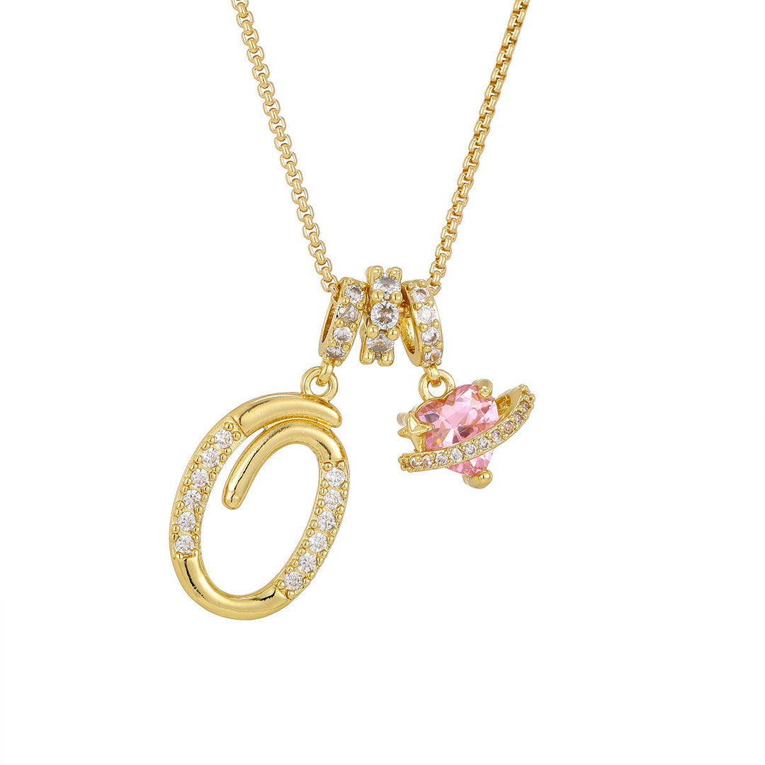 Carmelle - Collier Initiale Avec Cœur Rose Brillant