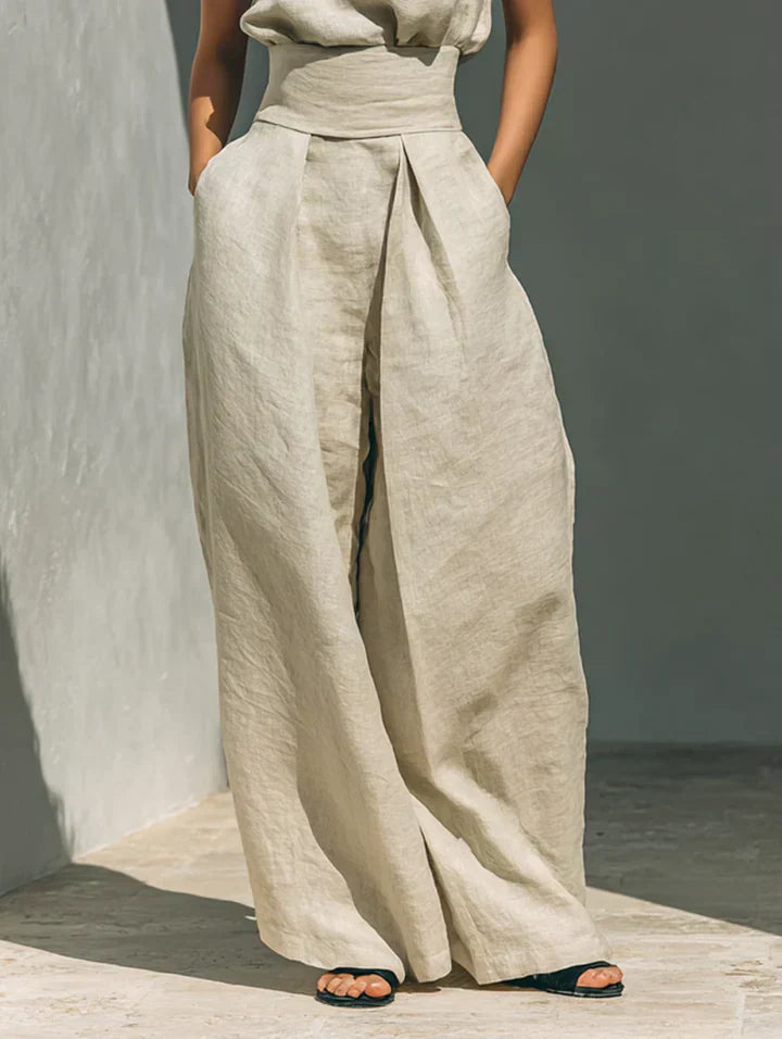 Sleeveless Blouse and Wide-Leg Trousers Set