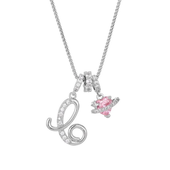 Carmelle - Collier Initiale Avec Cœur Rose Brillant
