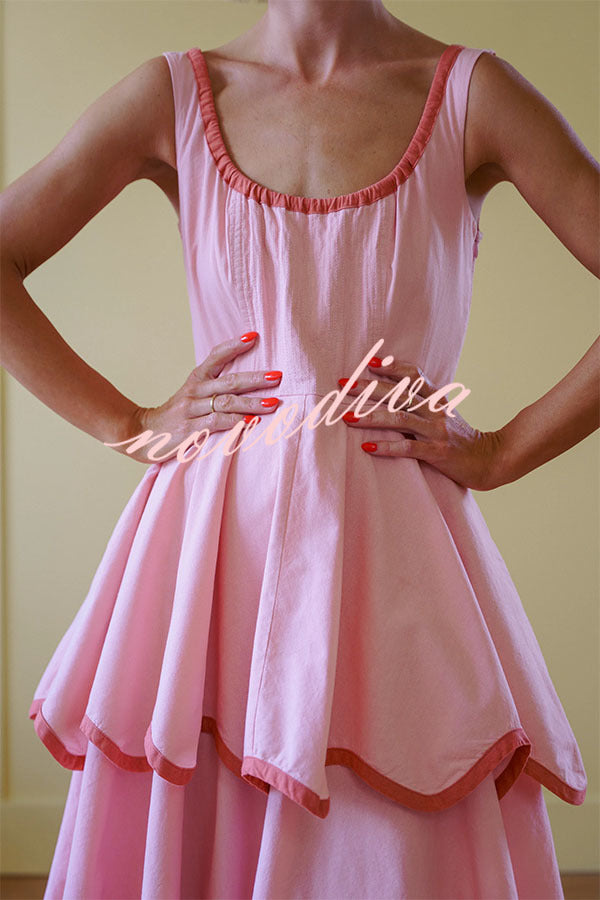 The Signature Scalloped Tiered Dress – Contrast Edged Maxi