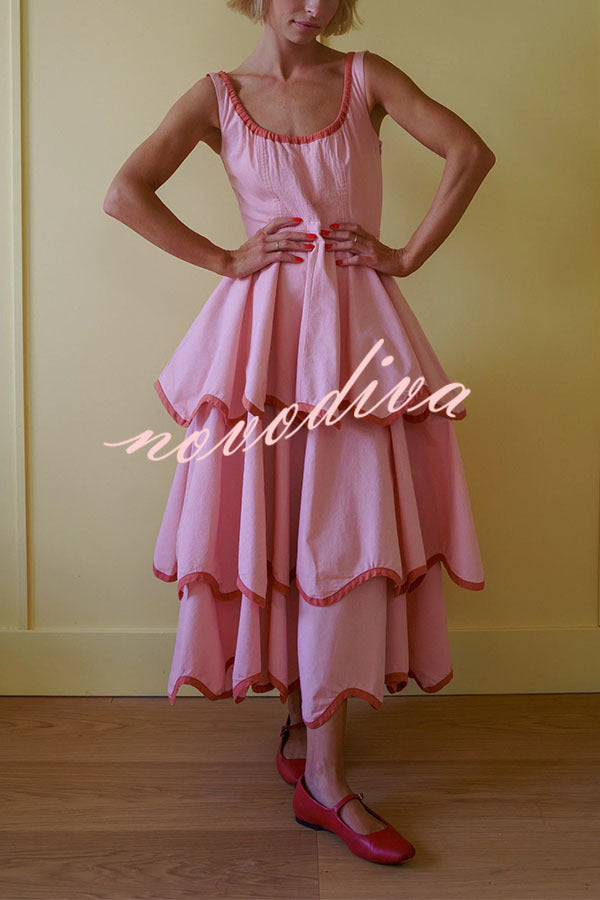 The Signature Scalloped Tiered Dress – Contrast Edged Maxi