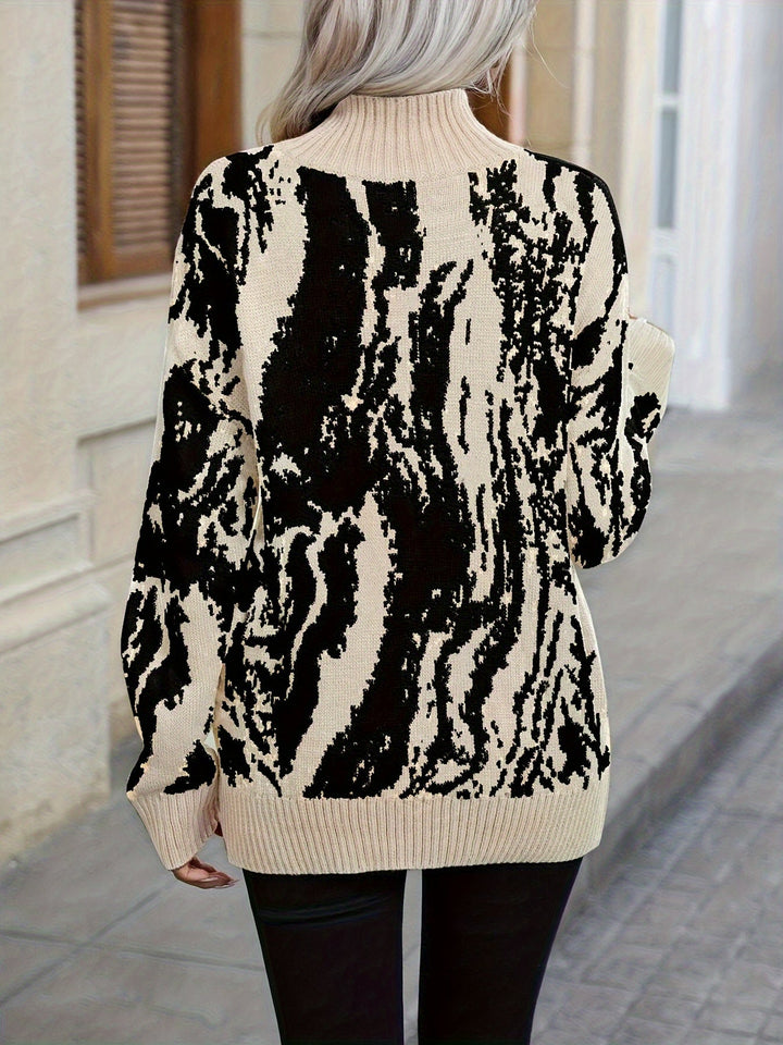 Nicole - Pull Col Montant Bicolore Élégant