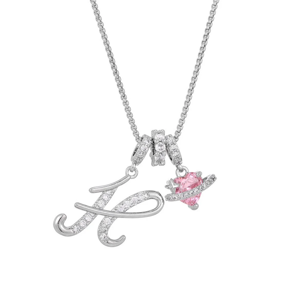 Carmelle - Collier Initiale Avec Cœur Rose Brillant