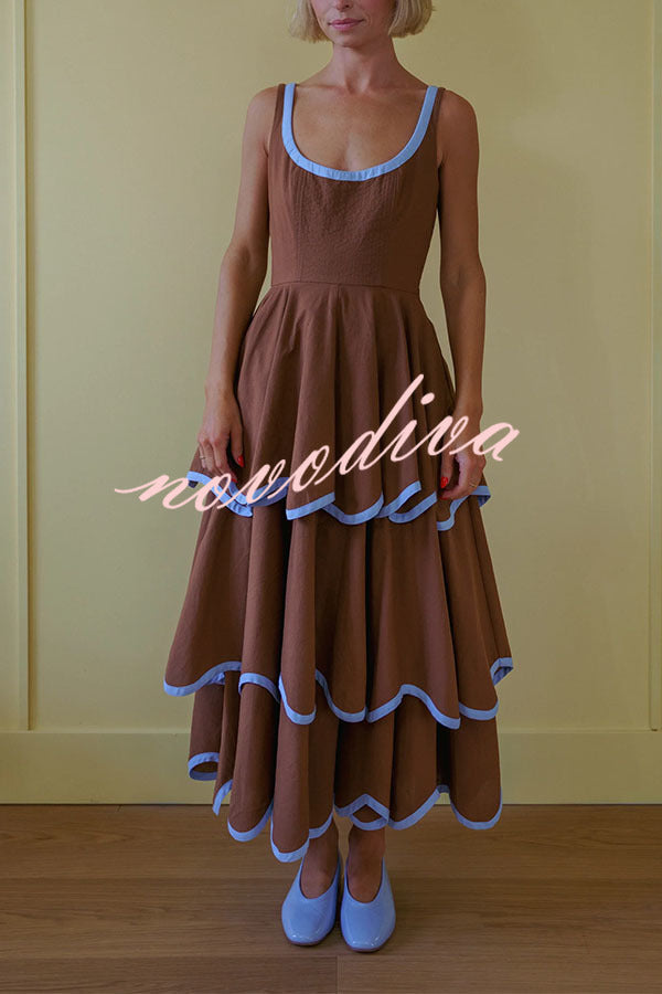 The Signature Scalloped Tiered Dress – Contrast Edged Maxi