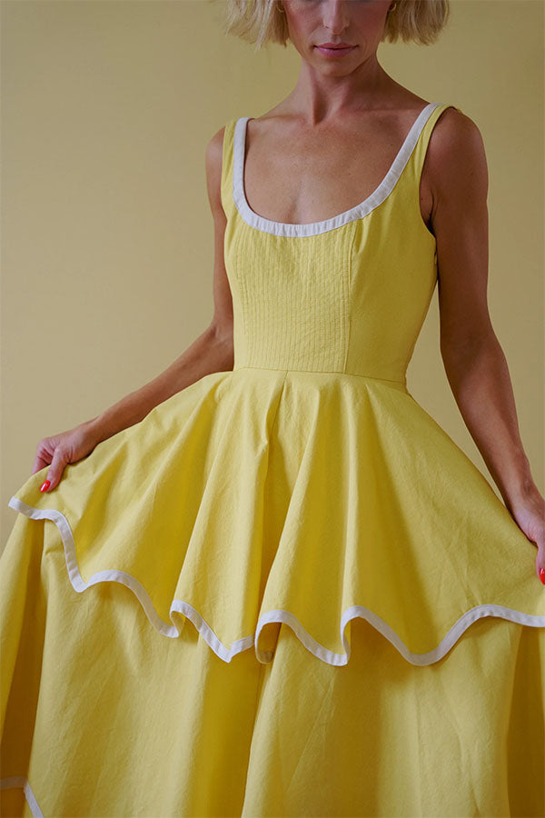 The Signature Scalloped Tiered Dress – Contrast Edged Maxi