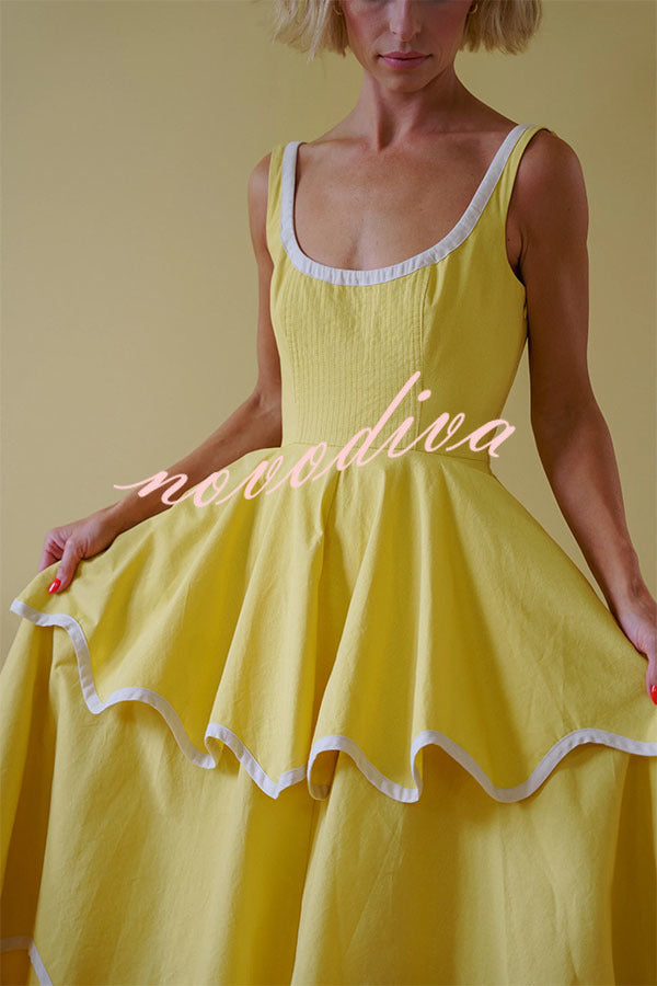 The Signature Scalloped Tiered Dress – Contrast Edged Maxi