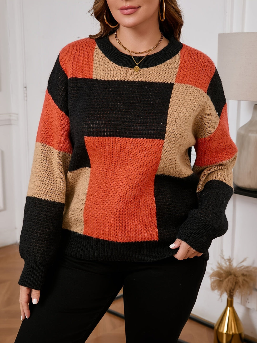 Nicolette - Pull Tricot Bicolore - Élégance et Confort pour l'Hiver