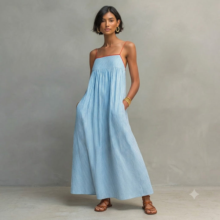Robe maxi à rayures et bordures contrastées