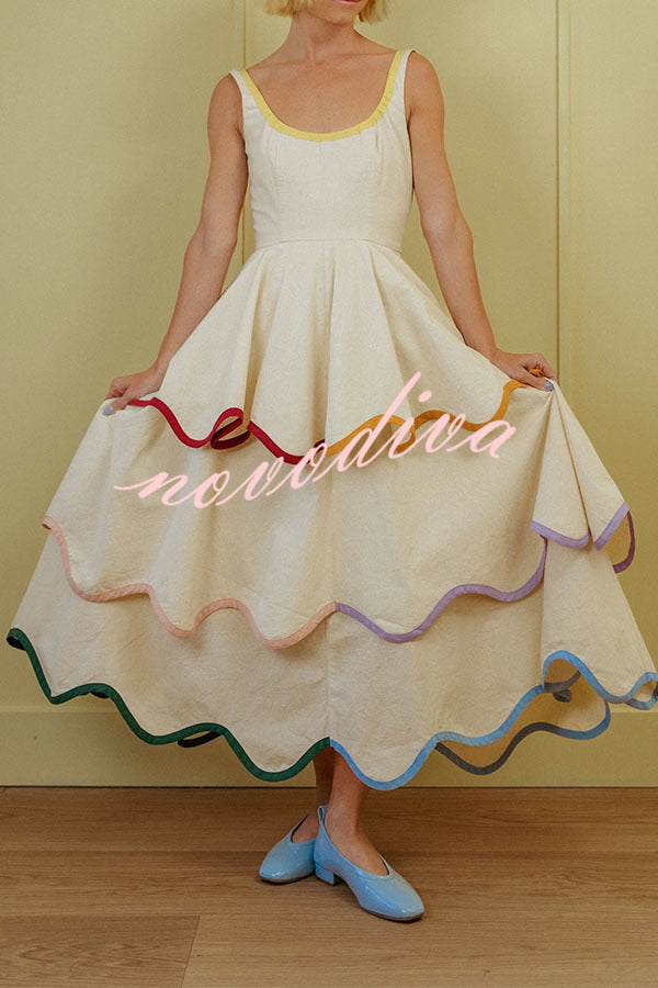 The Signature Scalloped Tiered Dress – Contrast Edged Maxi