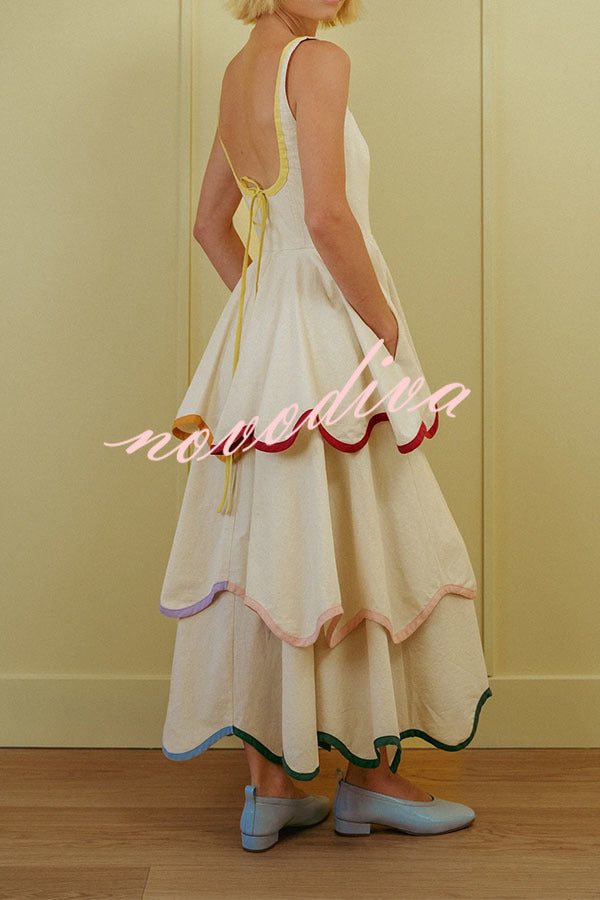 The Signature Scalloped Tiered Dress – Contrast Edged Maxi