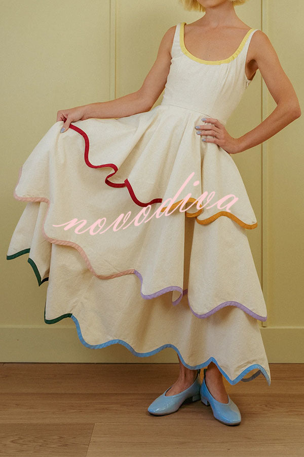 The Signature Scalloped Tiered Dress – Contrast Edged Maxi