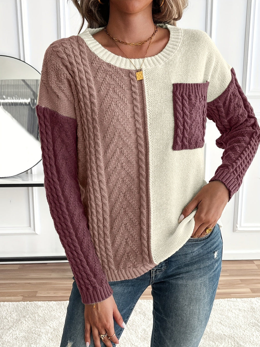 Maëlle - Pull Bicolore à Col Roulé