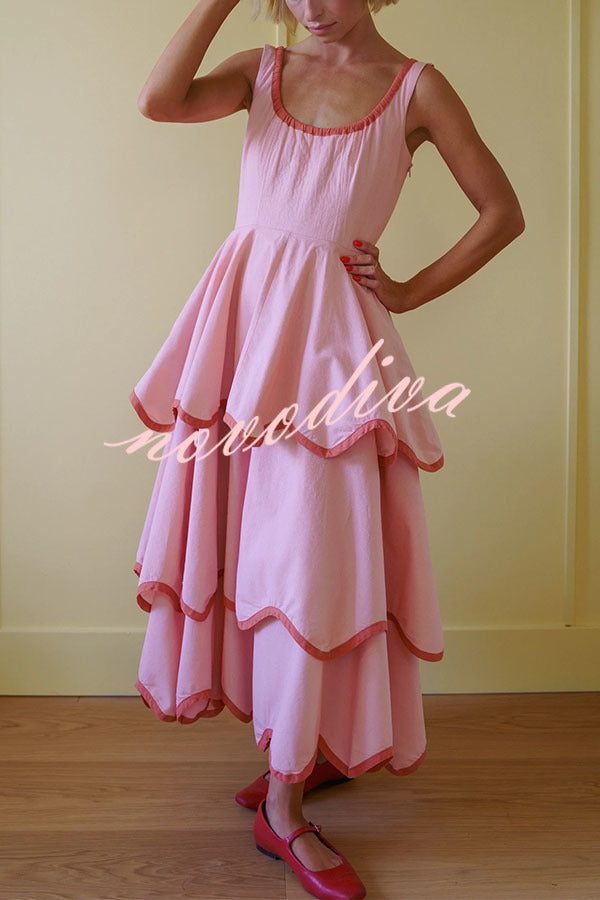 The Signature Scalloped Tiered Dress – Contrast Edged Maxi