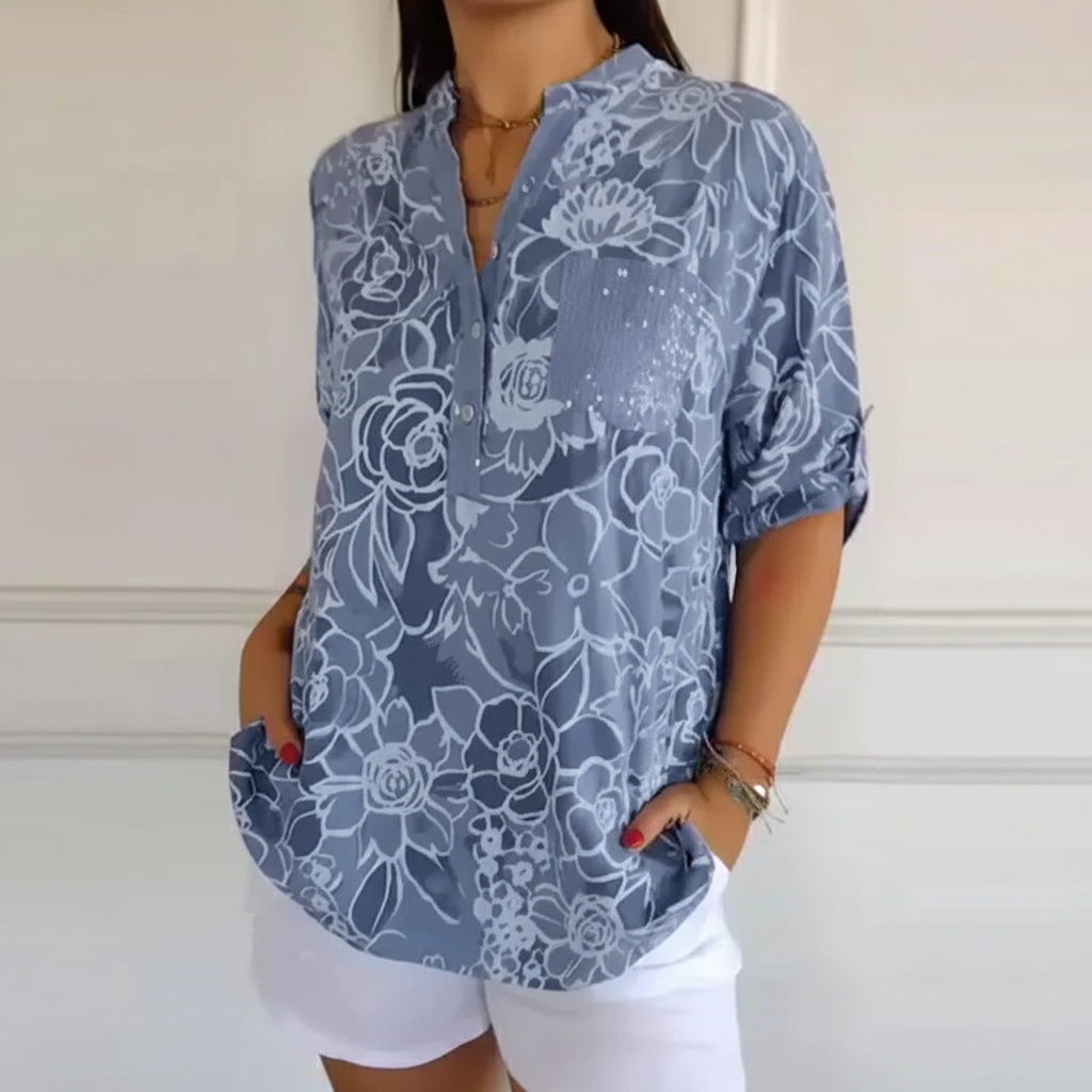 Blouse Dames Bloemenprint Pailletten | Amara