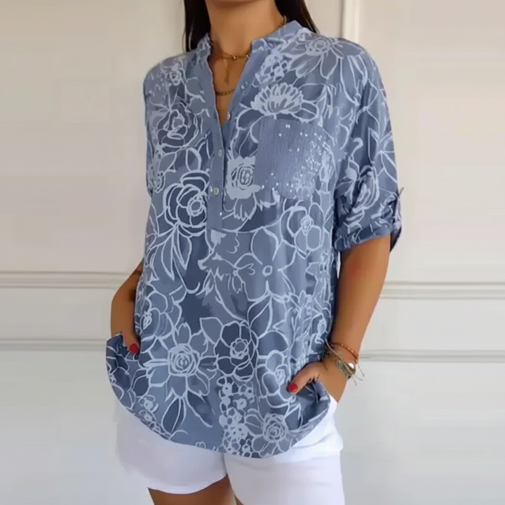 Blouse Dames Bloemenprint Pailletten | Amara
