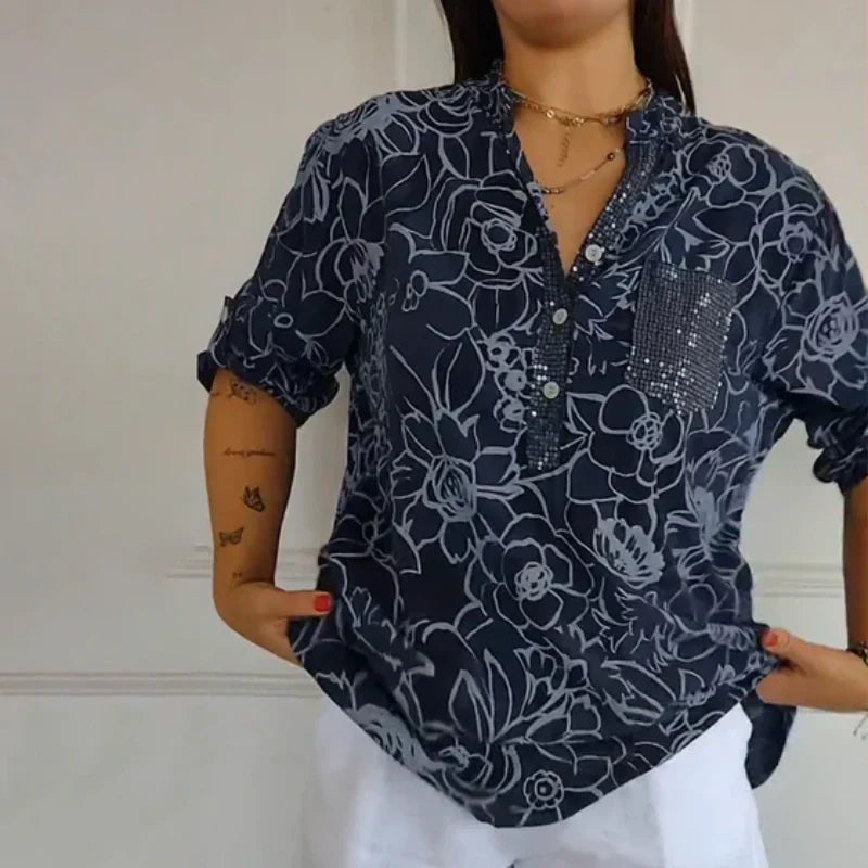 Blouse Dames Bloemenprint Pailletten | Amara