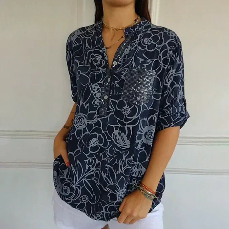 Blouse Dames Bloemenprint Pailletten | Amara