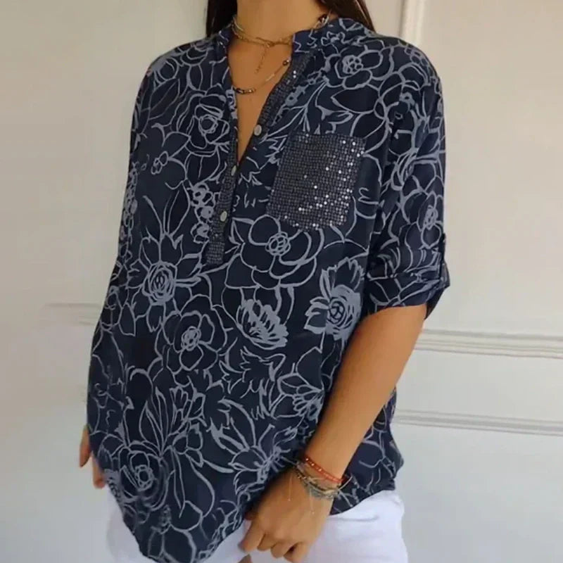 Blouse Dames Bloemenprint Pailletten | Amara
