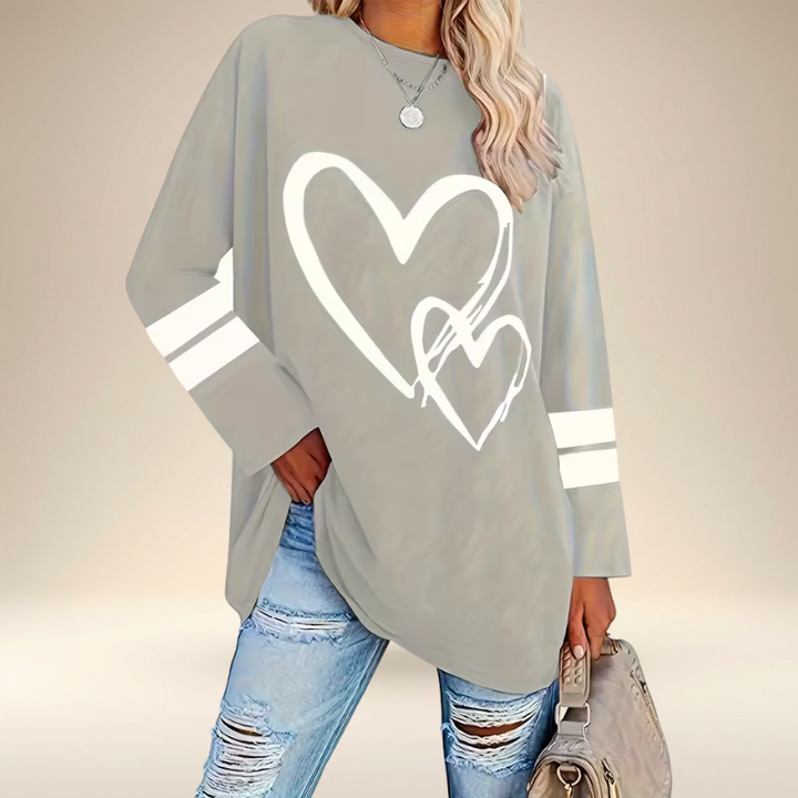 Faloria - Sweat Oversize Femme à Imprimé Cœur