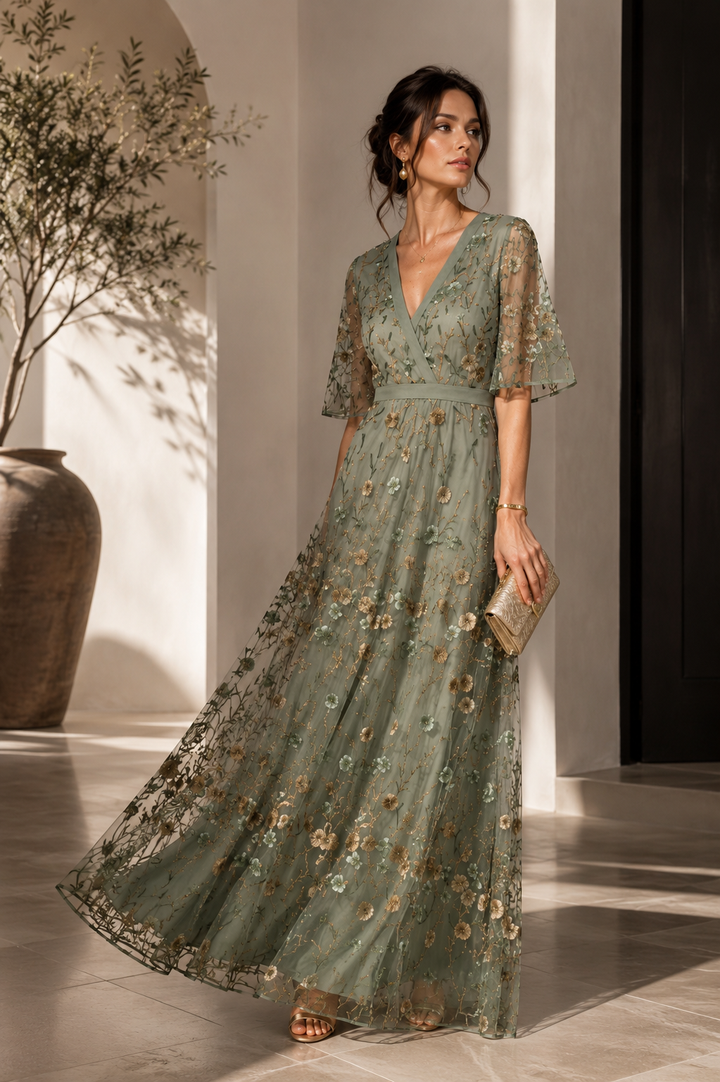 Selora™ | Robe maxi fluide à col licou fleuri