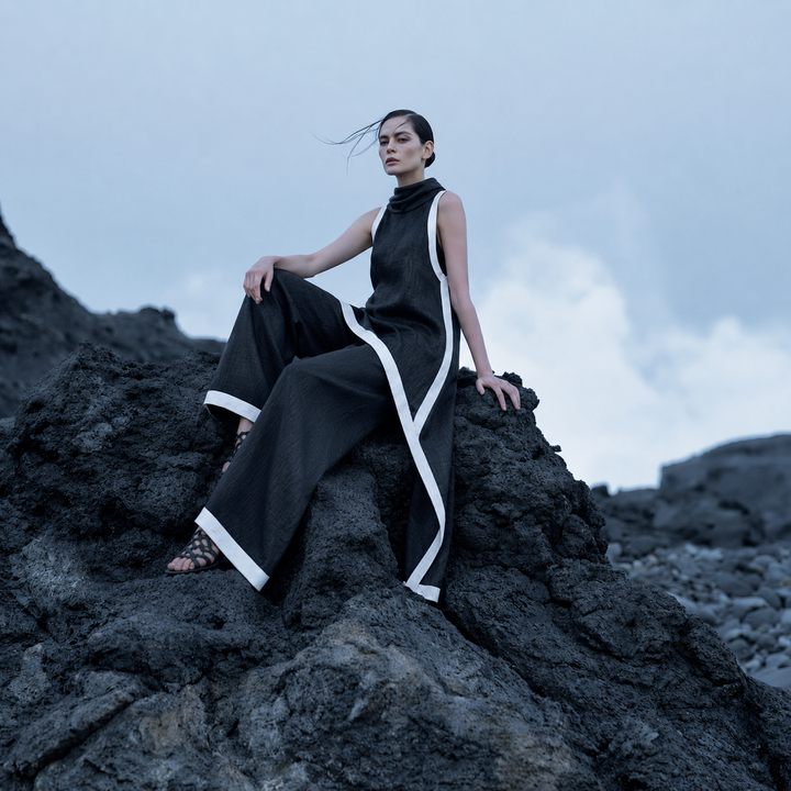 Sleeveless Contrasting Wide-leg Pants Set