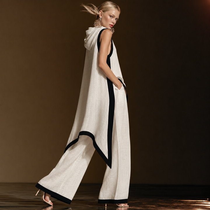 Sleeveless Contrasting Wide-leg Pants Set