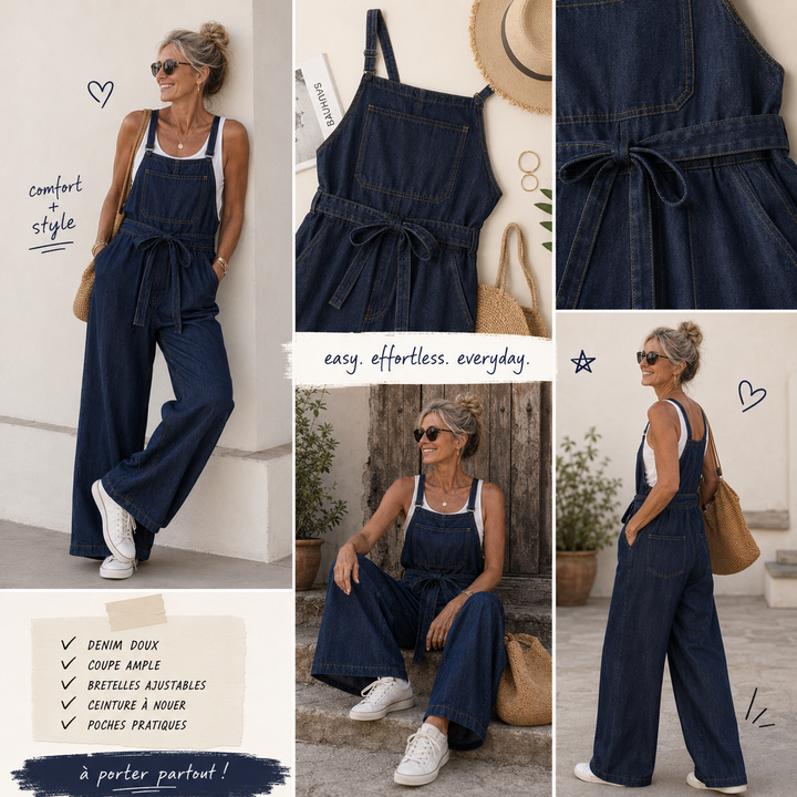 Camille™ | Combinaison à jambes larges délavée à taille haute