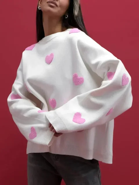 Abigail - Pull Tricoté à Motif Cœur