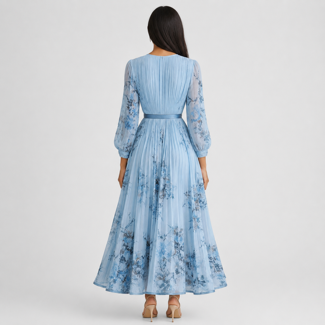 Isabelle | Elegant Pleated V-Neck Midi Dress Women Summer Flowy