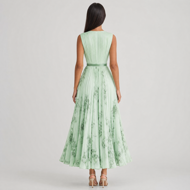 Isabelle | Elegant Pleated V-Neck Midi Dress Women Summer Flowy
