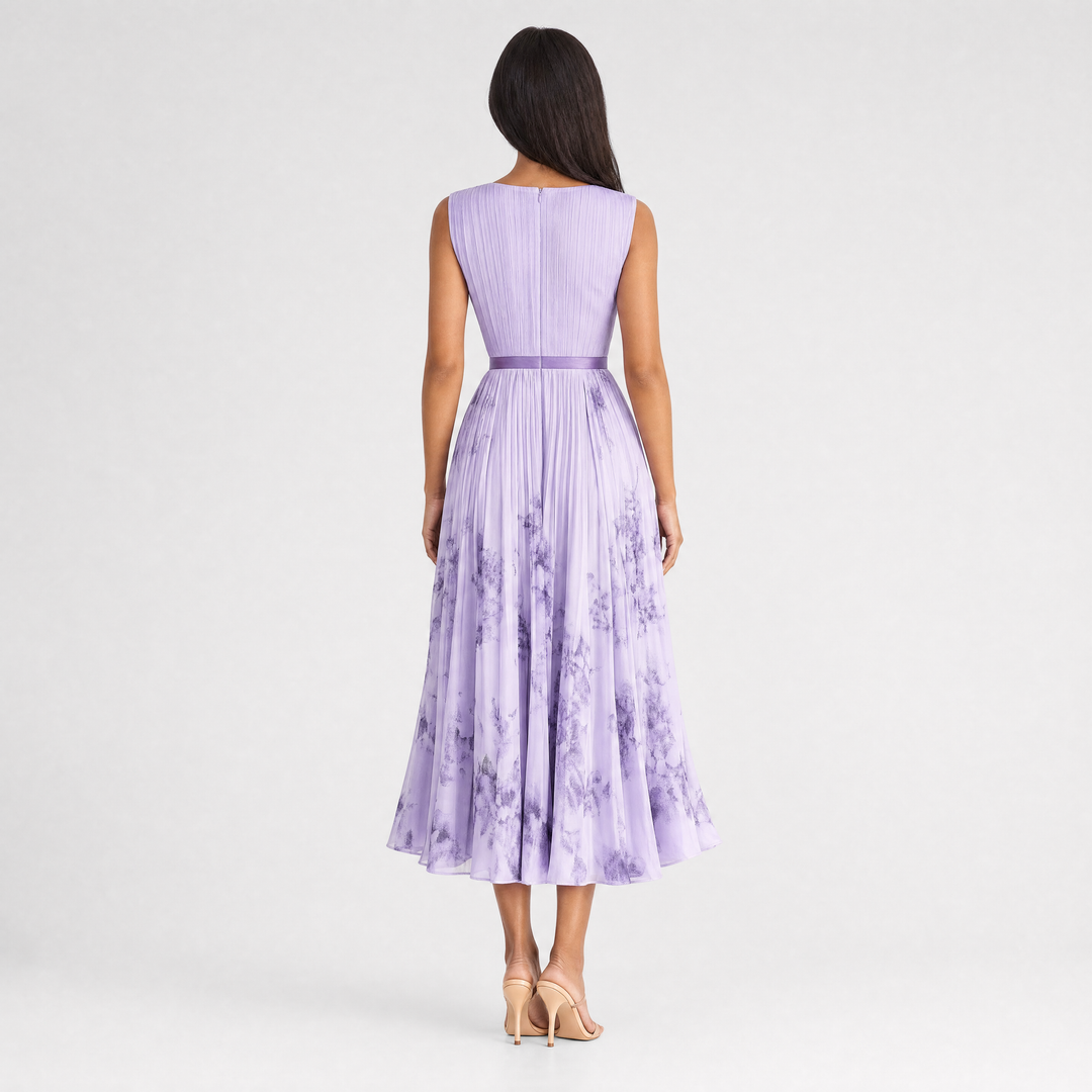 Isabelle | Elegant Pleated V-Neck Midi Dress Women Summer Flowy