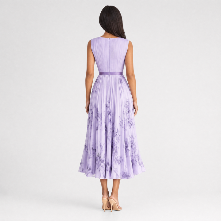 Isabelle | Elegant Pleated V-Neck Midi Dress Women Summer Flowy