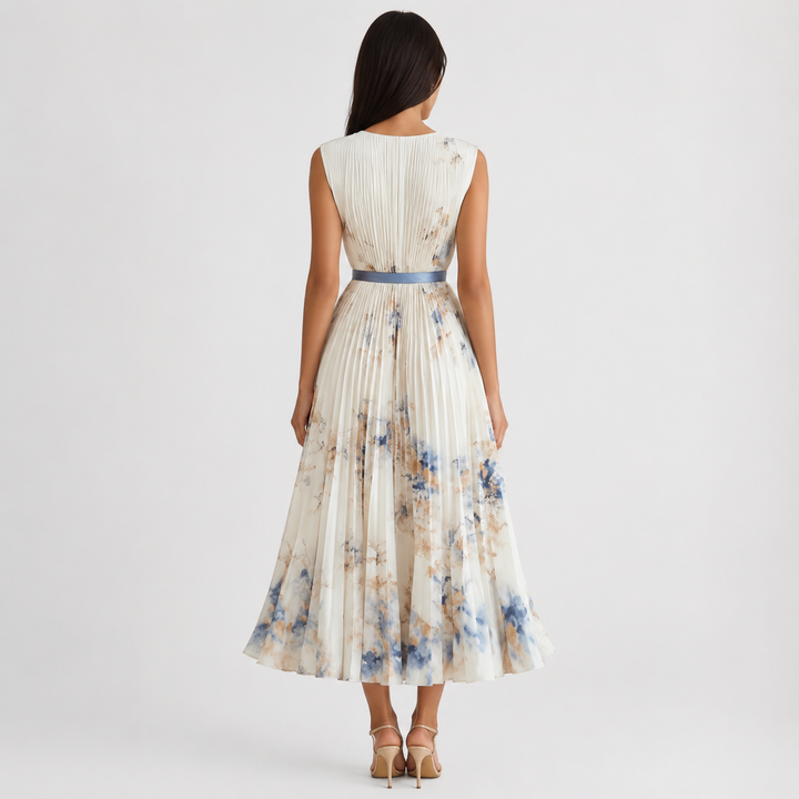 Isabelle | Elegant Pleated V-Neck Midi Dress Women Summer Flowy