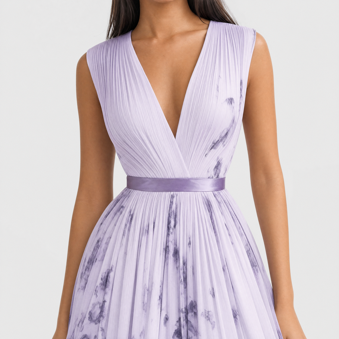 Isabelle | Elegant Pleated V-Neck Midi Dress Women Summer Flowy