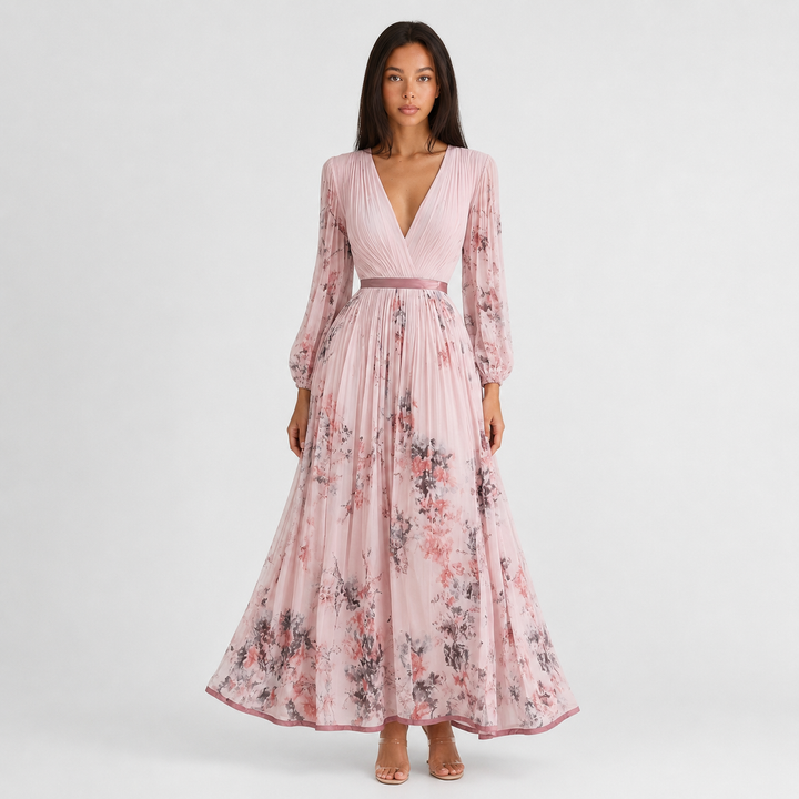 Isabelle | Elegant Pleated V-Neck Midi Dress Women Summer Flowy