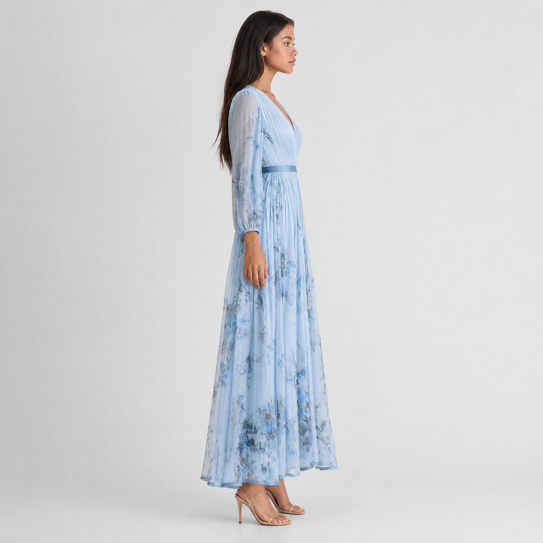 Isabelle | Elegant Pleated V-Neck Midi Dress Women Summer Flowy