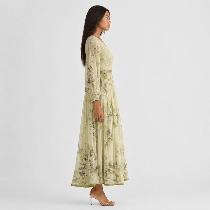 Isabelle | Elegant Pleated V-Neck Midi Dress Women Summer Flowy