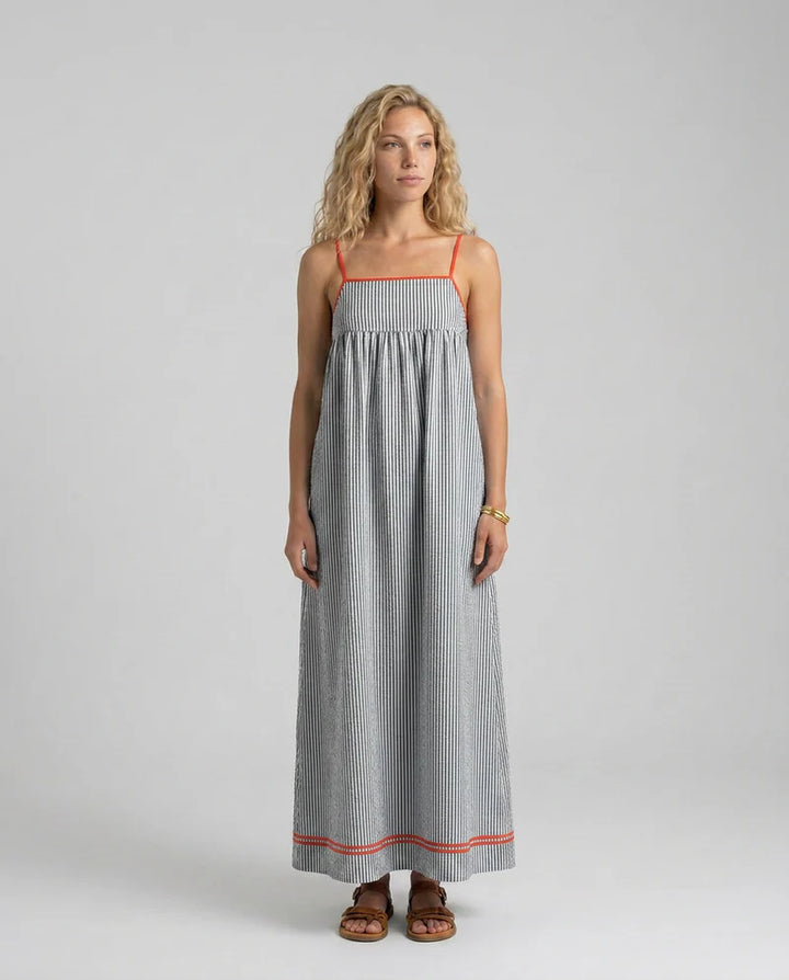 Robe maxi à rayures et bordures contrastées