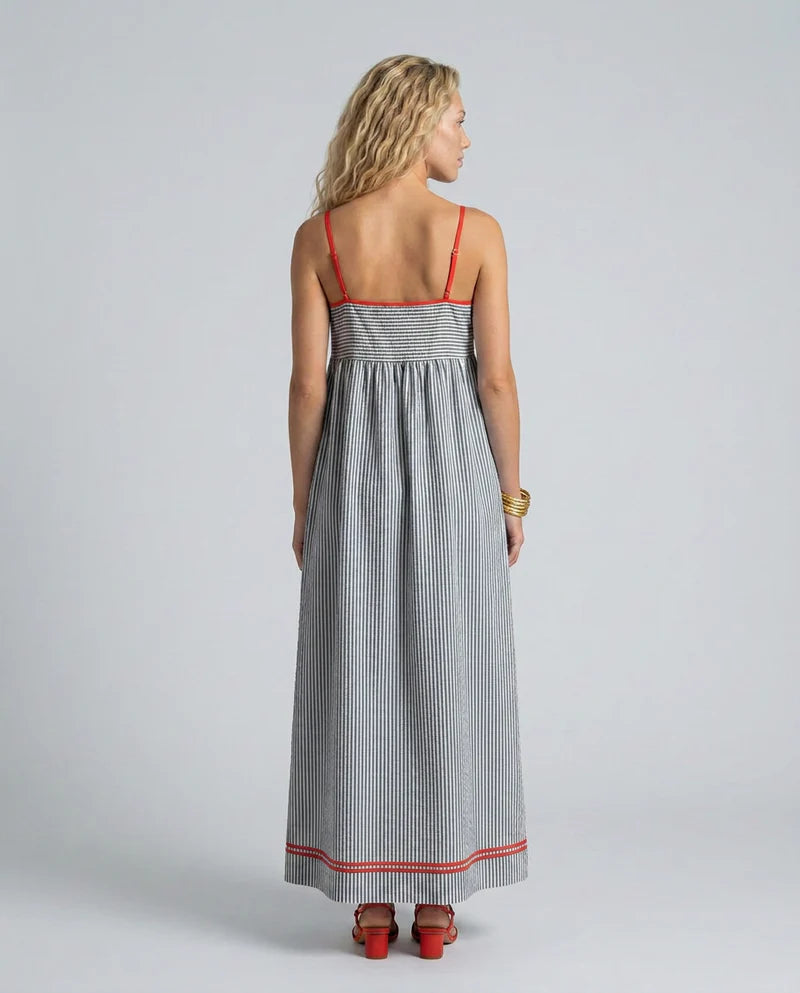 Robe maxi à rayures et bordures contrastées