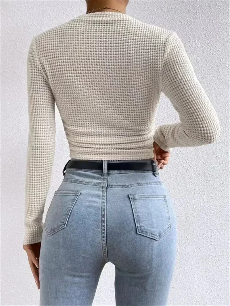 Aansluitende Crop Top Lange Mouwen | Structuur Dames