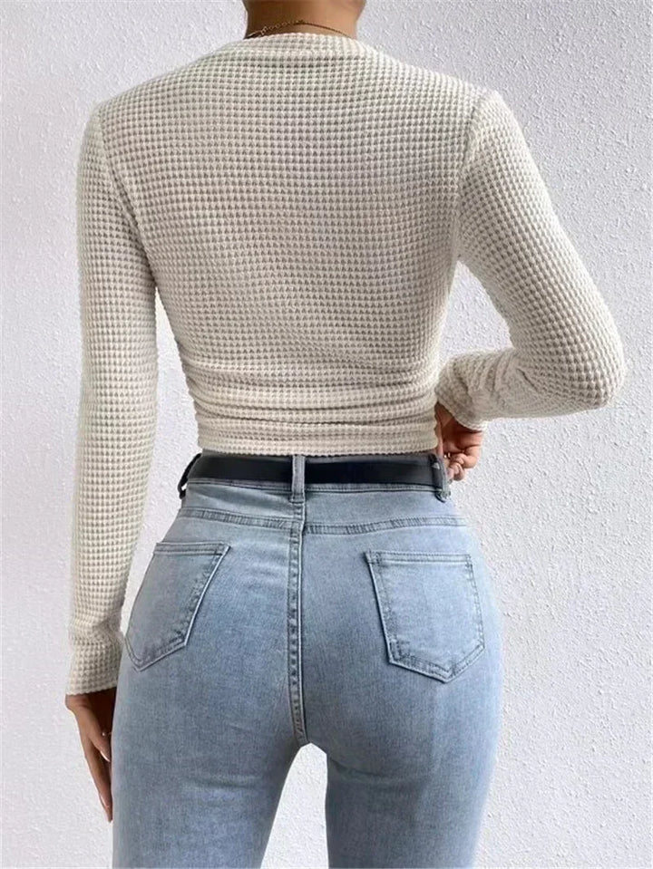 Aansluitende Crop Top Lange Mouwen | Structuur Dames