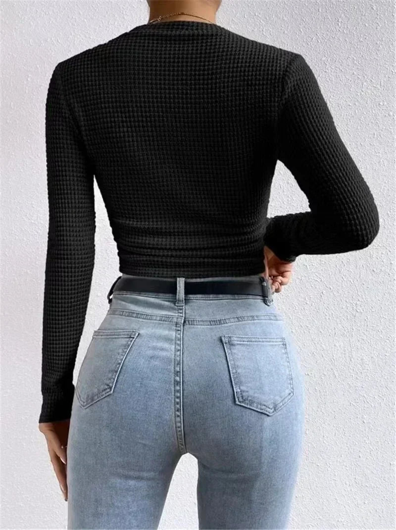Aansluitende Crop Top Lange Mouwen | Structuur Dames