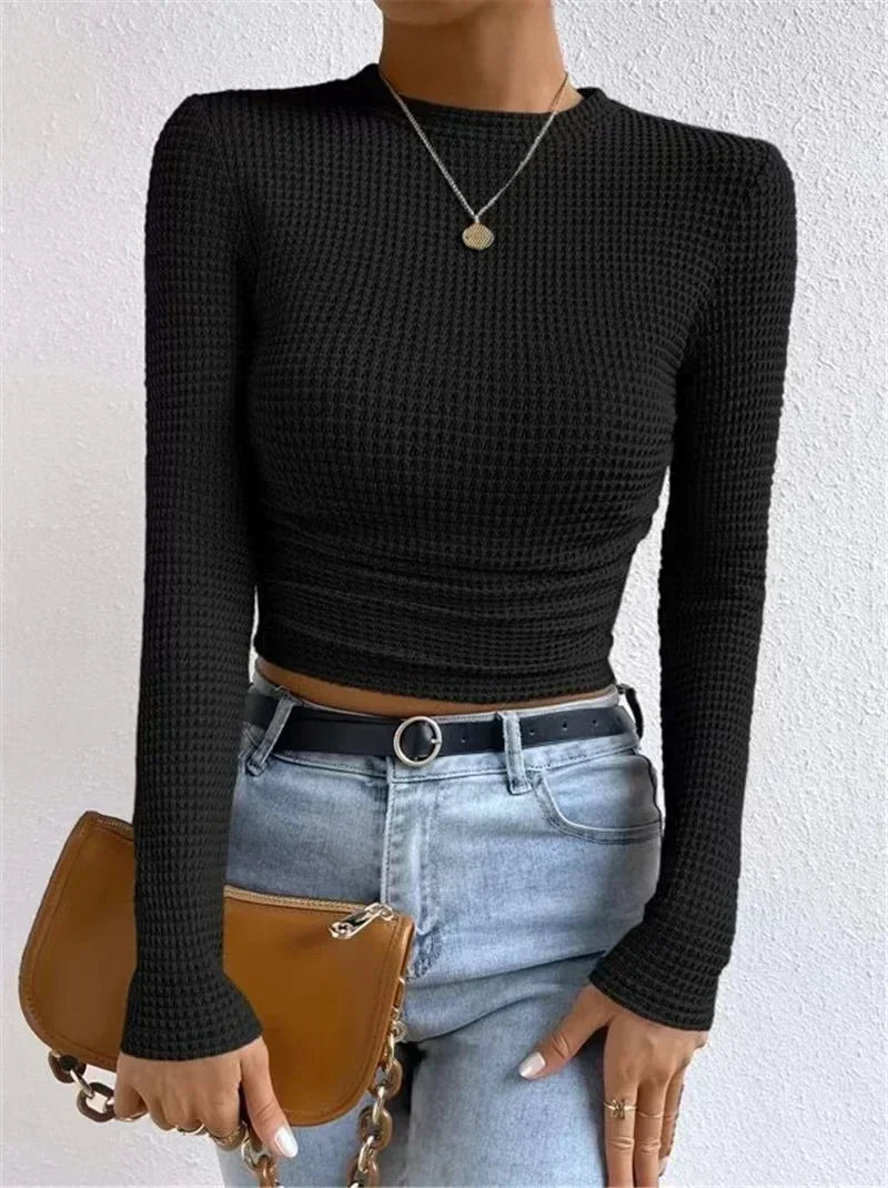 Aansluitende Crop Top Lange Mouwen | Structuur Dames